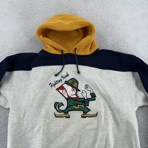Vtg Notre Dame Fighting Irish Hoodie BOXY Small Gray Navy Gold NCAA Football